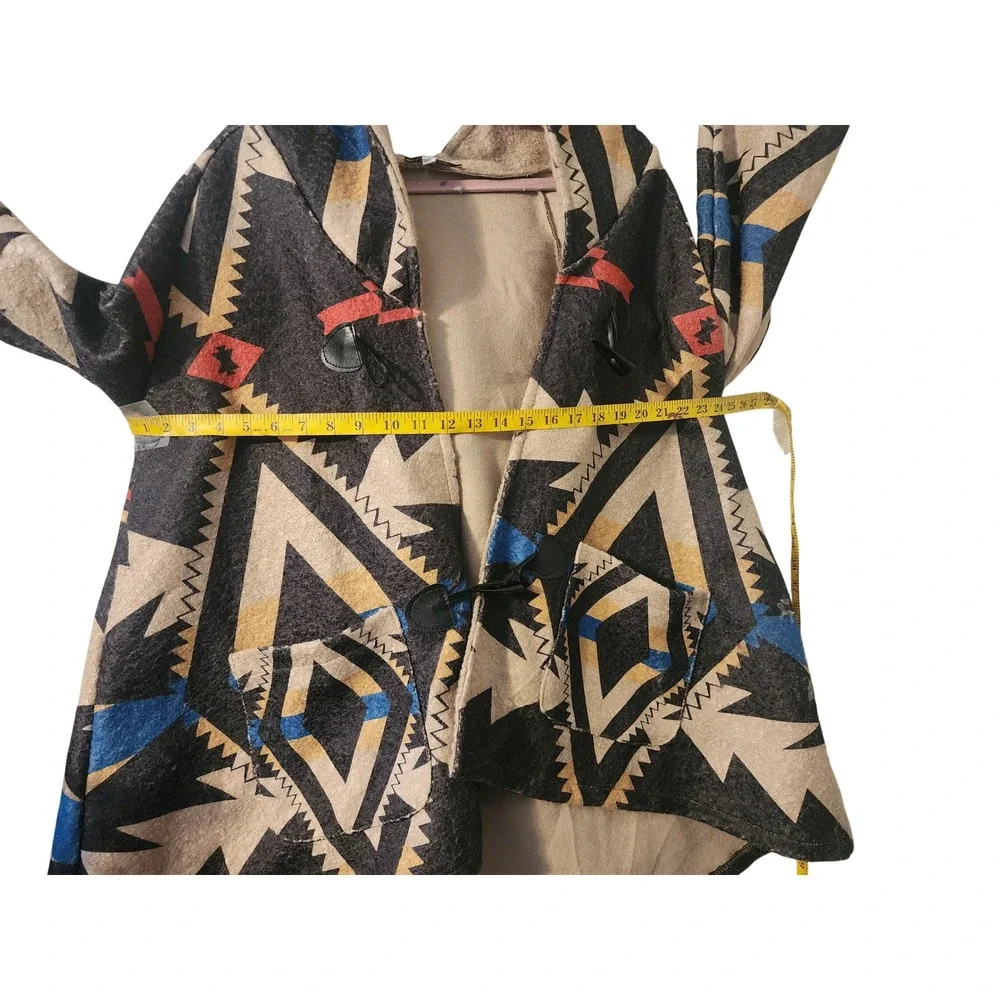Vintage Indigo Thread Co Aztec Hooded Toggle Coat Sized L Sherpa Lined Rustic